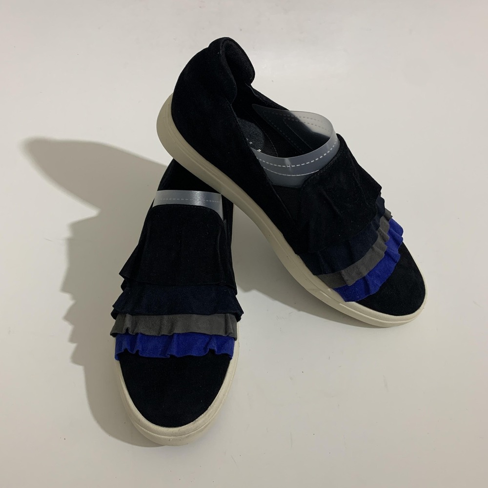 VANELi Sport Shoes Womens 7.5 Narrow Black Suede Ruffle Slip On Sneakers Comfort